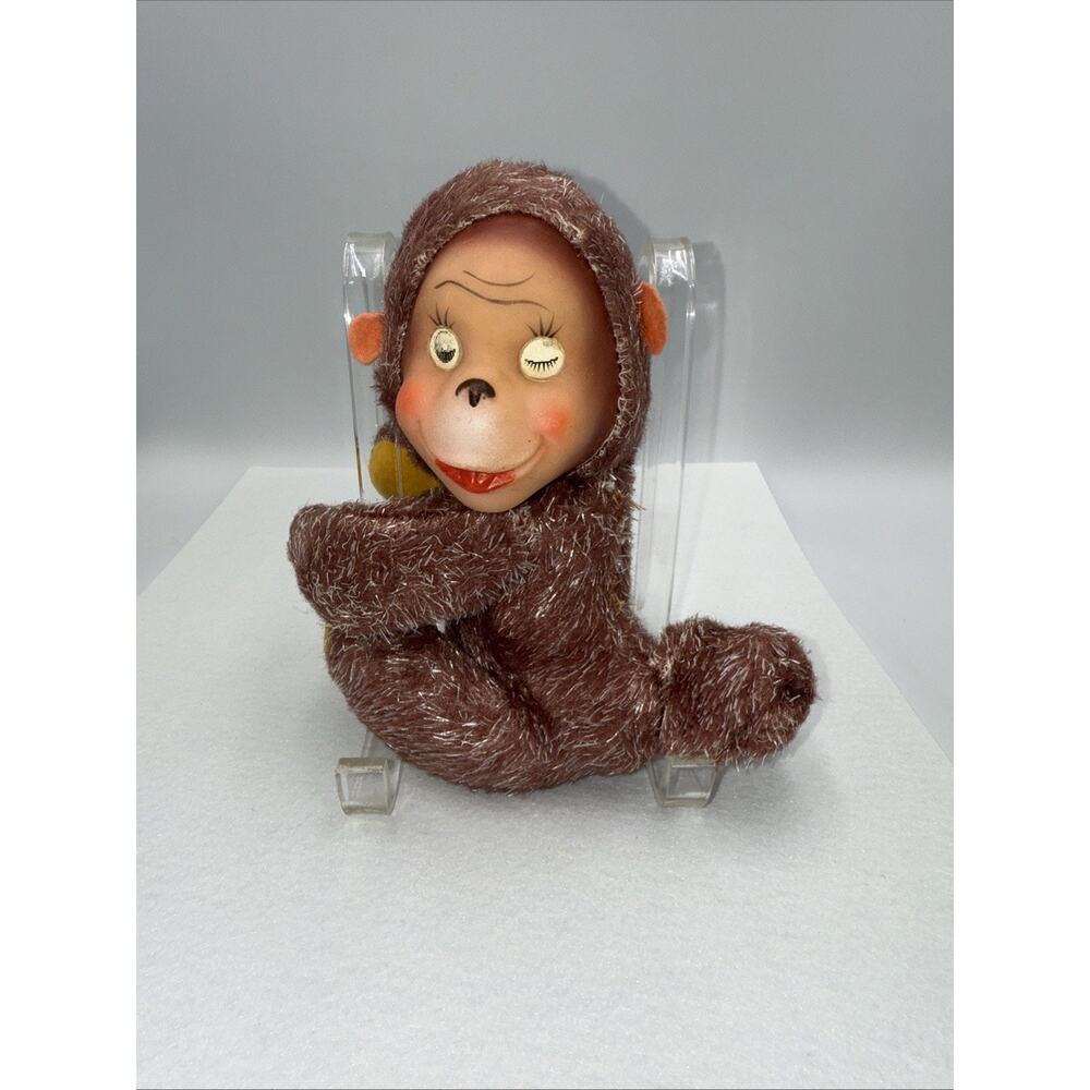 Vintage Rubber Face Chimpanzee Monkey Plush 9" Holographic Eyes 50s ‼️Read ‼️